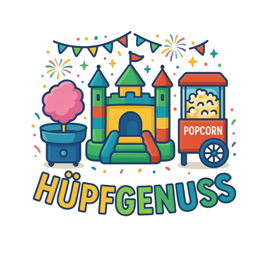 Kinder spielen auf bunter Hüpfburg